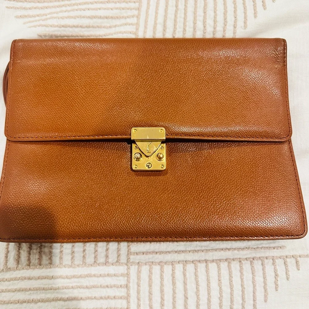 YSL vintage Leather Clutch/wristlet with Gold Clasp - Picture 2 of 14